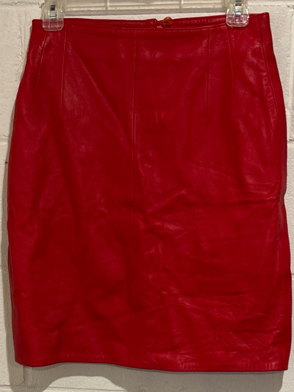 Y2K 80s Retro Cherry Red Genuine Leather Knee Length Pencil Skirt Size 8